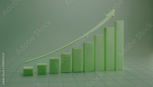 3D bar graph showing market growth rate, 3D display of rising graph photo