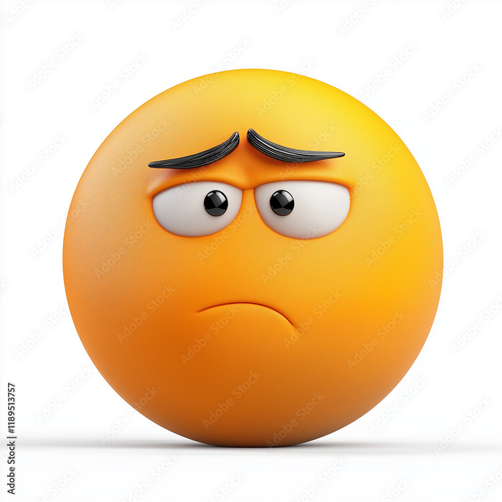 Orange emoji with a grumpy, furrowed-brow expression, expressing frustration or annoyance, isolated on a white background Orange emoji with a grumpy, furrowed-brow expression, expressing frustration or annoyance, isolated on a white background