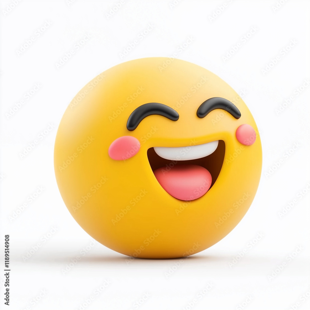 Rounded yellow emoji with a big open-mouthed smile and pink blush cheeks, conveying happiness and positivity, set against a white backdrop Rounded yellow emoji with a big open-mouthed smile and pink blush cheeks, conveying happiness and positivity, set against a white backdrop