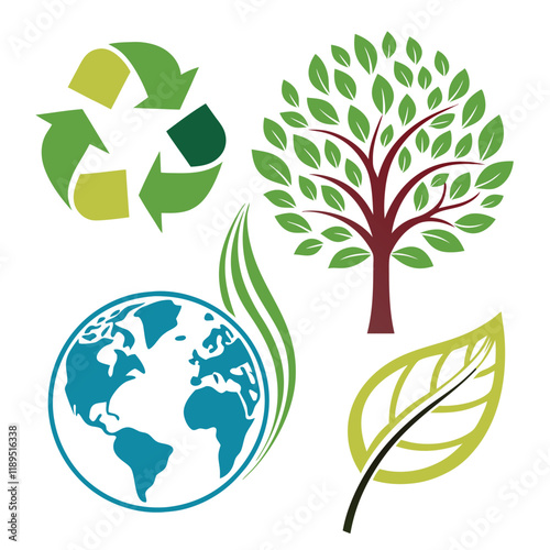 icons set of environment and leaf 