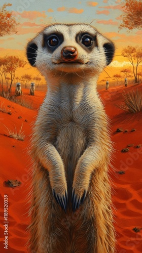 Wallpaper Mural Captivating Meerkat in Vibrant African Desert Landscape at Sunset with Dramatic Orange Sky and Scenic Wildlife Background for Nature and Wildlife Enthusiasts Torontodigital.ca