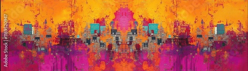 Vibrant Urban Reflection Abstract Cityscape with Bold Colors and Dynamic Shapes