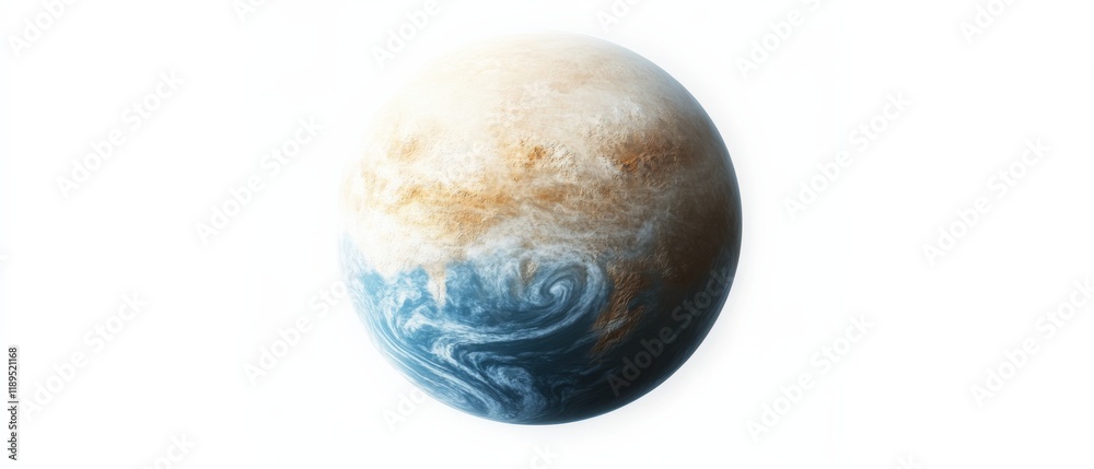 a rendered image of a planet with blue and tan land masses a rendered image of a planet with blue and tan land masses