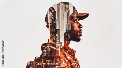 A city within a man: urban dreamscape and human portraiture blend seamlessly.
