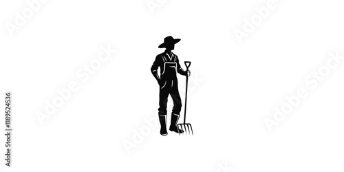 Silhouette Farmer with Pitchfork Emblem