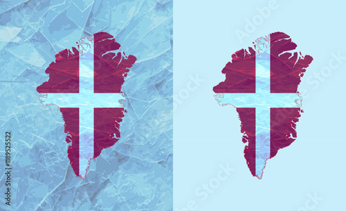 Map of Greenland with Denmark flag. Independence concept. Ice background.
