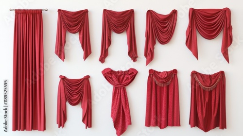 collection of red curtains hanging on white wall
