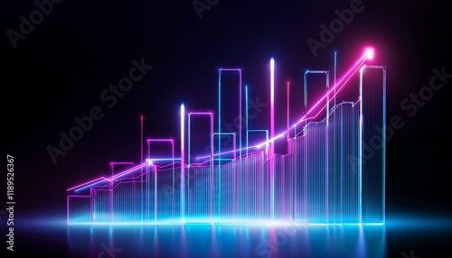 Wallpaper Mural Rising graph in glowing neon colors, brightly shining lines on a dark background Torontodigital.ca