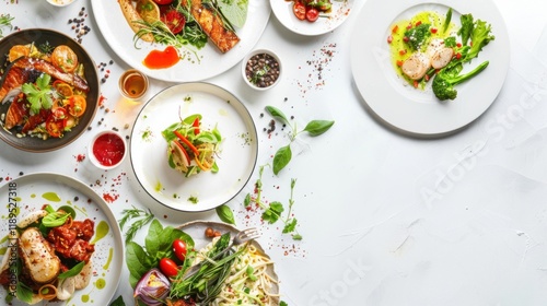 a symphony of vibrant culinary delights and gastronomic pleasures, white space in the center of the page for text, delicious and mouth-watering hues against a backdrop of culinary excellence