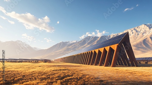 Vast Mountain Landscape with Sustainable Solar Energy Farm