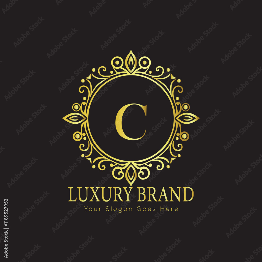 Naklejka premium Letter Luxury brand logo design with a royal gold crown emblem and elegant typography 