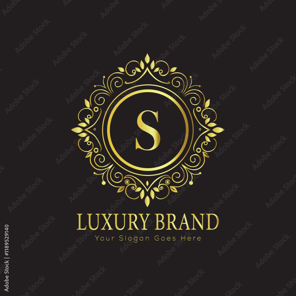 Fototapeta premium Letter Luxury brand logo design with a royal gold crown emblem and elegant typography 