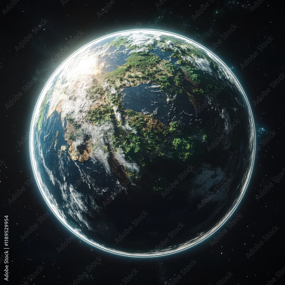 Obraz premium A planet with land, water, and clouds in outer space