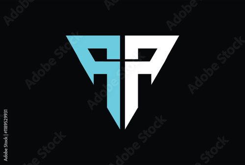 Letter P, PP, TP, TPP, PPT, T, PTP logo vector illustration icon emblem on black background, P or PP logo in triangle shape