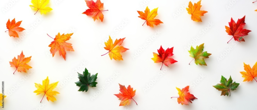 fall leaves scattered on a white background