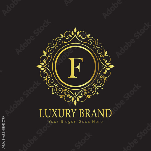 Letter Luxury brand logo design with a royal gold crown emblem and elegant typography
