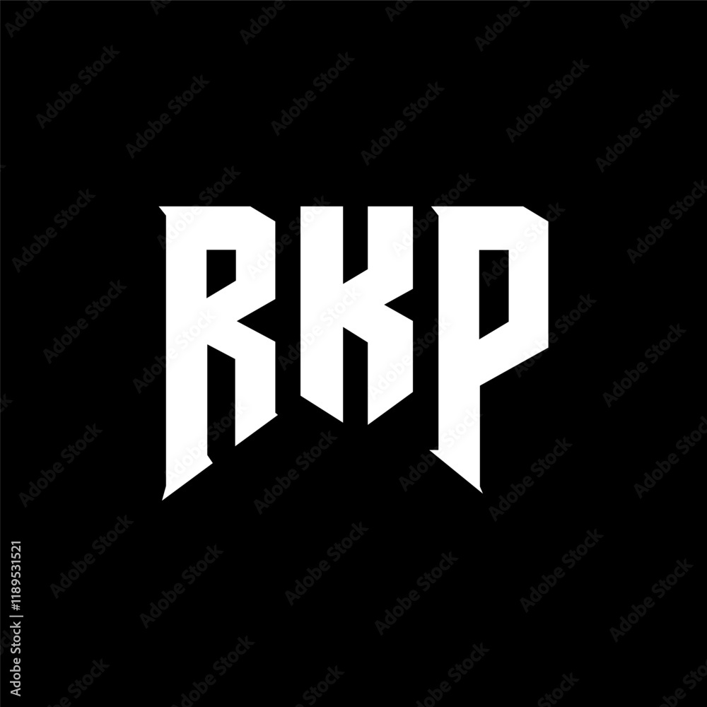 Obraz premium RKP letter logo design for technology company. RKP logo design black and white color combination. RKP logo, RKP vector, RKP design, RKP icon, RKP alphabet. RKP typography logo design.