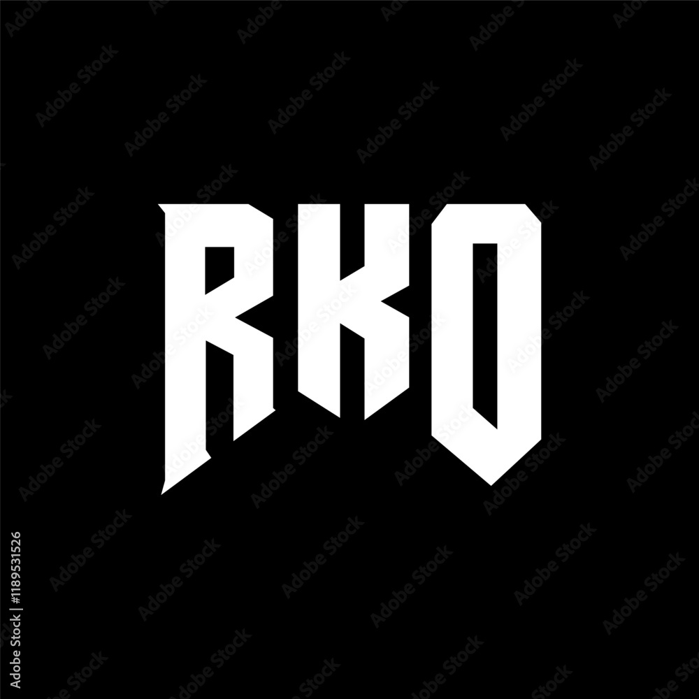 Obraz premium RKO letter logo design for technology company. RKO logo design black and white color combination. RKO logo, RKO vector, RKO design, RKO icon, RKO alphabet. RKO typography logo design.