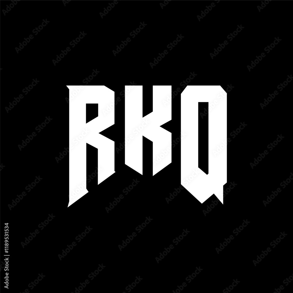 Obraz premium RKQ letter logo design for technology company. RKQ logo design black and white color combination. RKQ logo, RKQ vector, RKQ design, RKQ icon, RKQ alphabet. RKQ typography logo design.