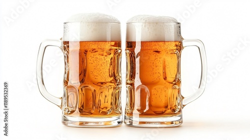 Celebrate with two beer glasses toasting, frothy mugs for a special occasion photo