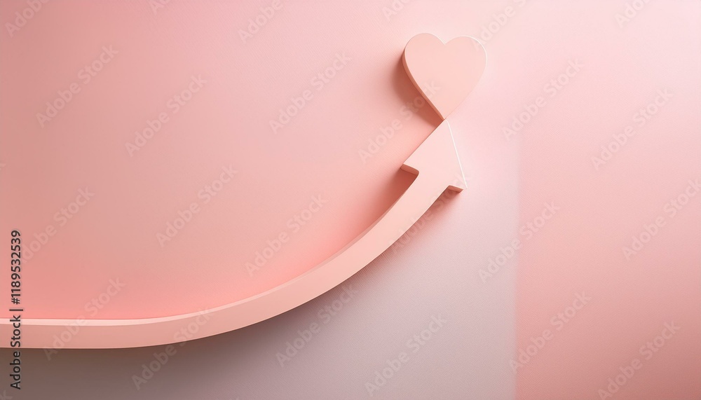 A unique graph with a smooth upward curve in pastel tones and a heart shape at the end of the curve. A unique graph with a smooth upward curve in pastel tones and a heart shape at the end of the curve.