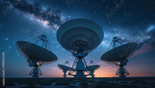 radio telescope at sunset