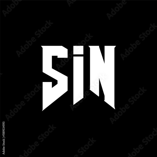 SIN letter logo design for technology company. SIN logo design black and white color combination. SIN logo, SIN vector, SIN design, SIN icon, SIN alphabet. SIN typography logo design.