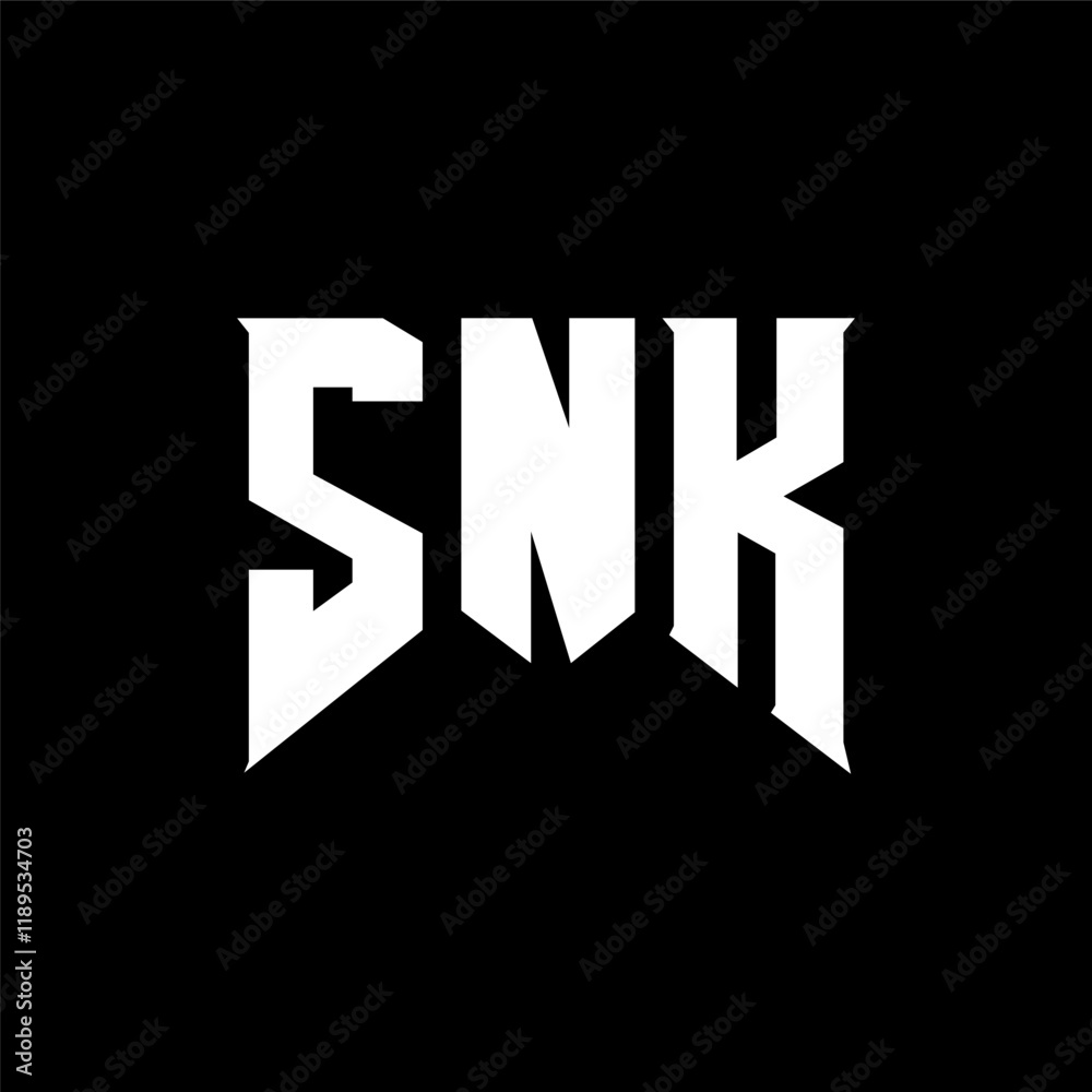 SNK letter logo design for technology company. SNK logo design black and white color combination. SNK logo, SNK vector, SNK design, SNK icon, SNK alphabet. SNK typography logo design.