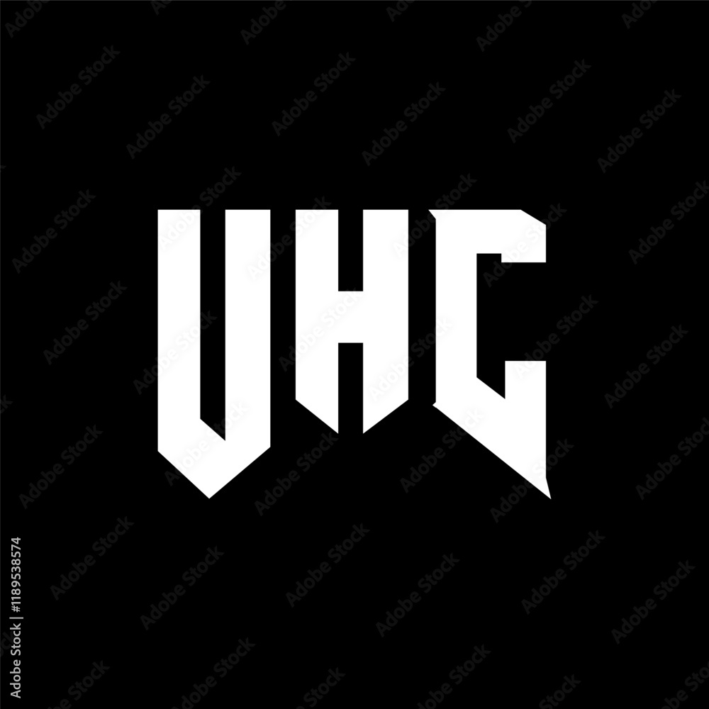 UHC letter logo design for technology company. UHC logo design black and white color combination. UHC logo, UHC vector, UHC design, UHC icon, UHC alphabet. UHC typography logo design.