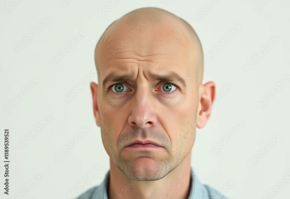 Fototapeta premium Serious, worried bald man with a clean background