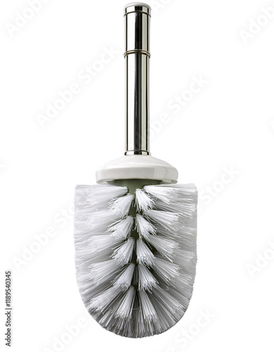 Close up: New toilet brush with bristles, white background photo