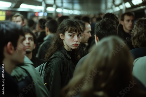 Unsettled feelings in a packed subway car evoke the reality of claustrophobia and confinement photo