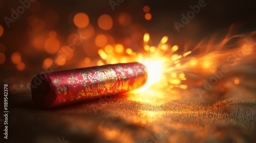 Firecracker igniting on a textured surface during a festive celebration at dusk