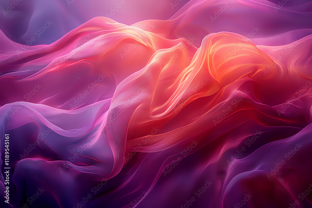 Fototapeta premium Abstract flowing waves in vibrant purple, pink and orange create dynamic movement perfect for luxury branding, modern website backgrounds, or creative design projects.