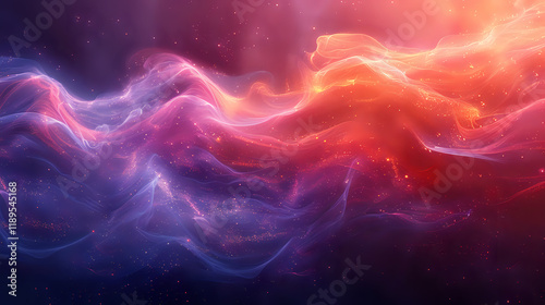 Abstract cosmic background with flowing energy waves in vibrant purple and orange colors, perfect for modern website designs and presentations about innovation and technology.