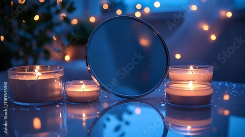 Candles and mirror creating a serene ambiance in a cozy indoor setting during...