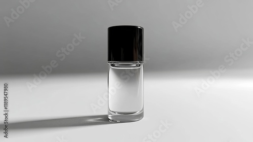 White nail polish bottle on a clean surface with soft shadows in a minimalist...