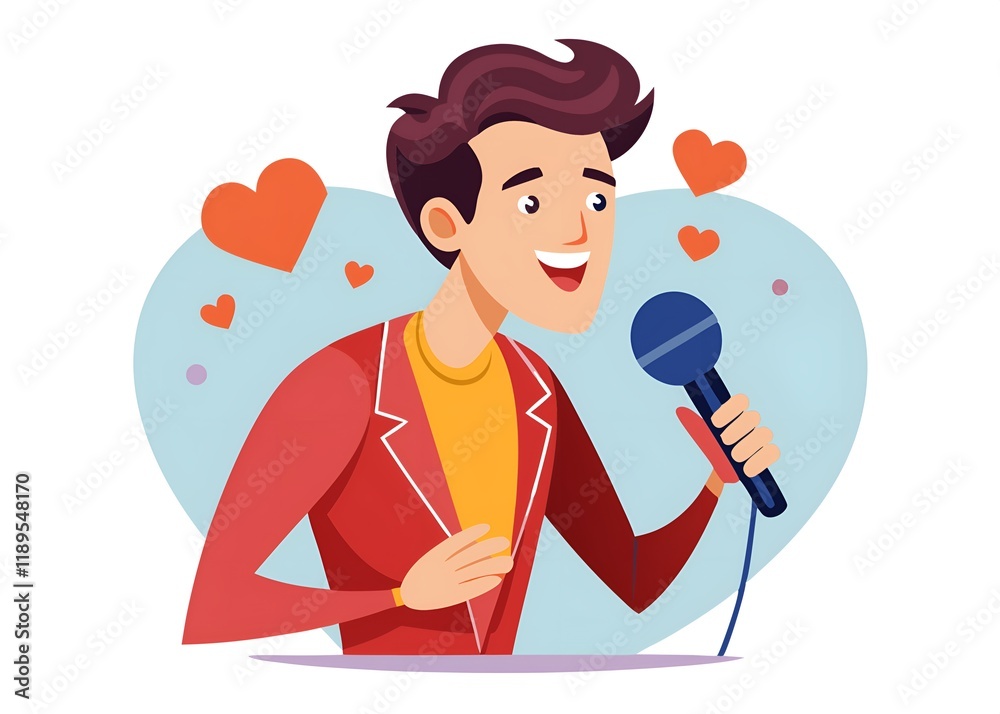 Fototapeta premium A man is holding a microphone and smiling