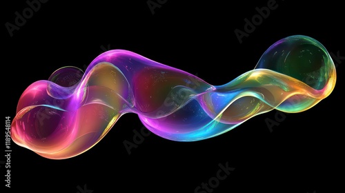Abstract colorful flowing liquid light wave form on black background.