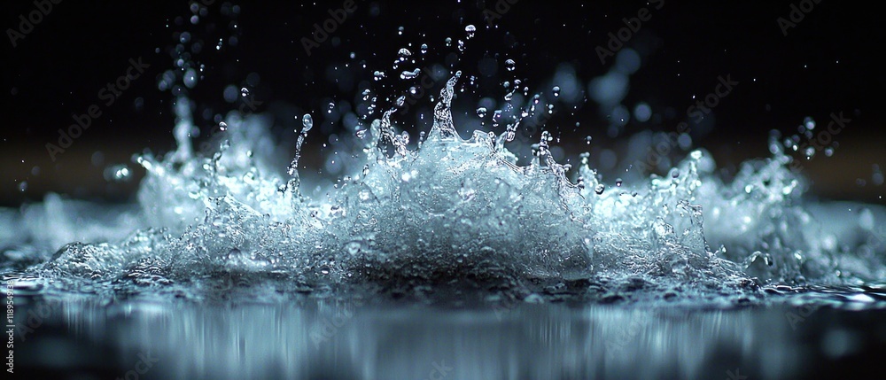 Dynamic Water Splash in Motion Against Dark Background Dynamic Water Splash in Motion Against Dark Background