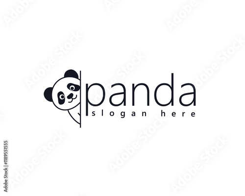 creative baby panda peeking out from behind the wall, cute animal logo