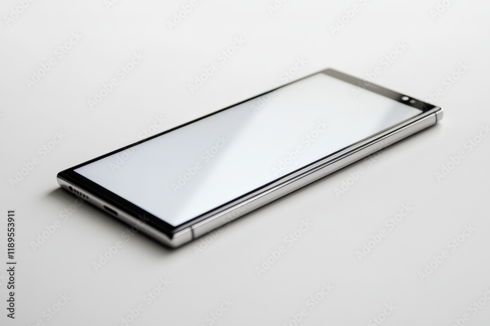 a modern smartphone with a blank screen on a white surface a modern smartphone with a blank screen on a white surface