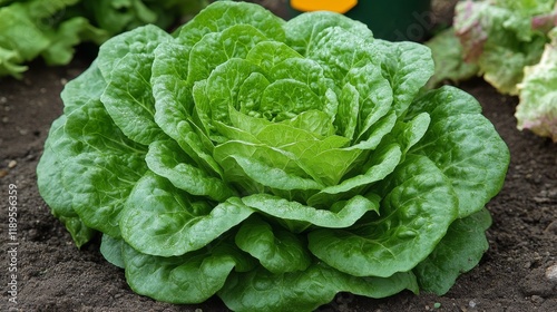 Vibrant vegetable garden box with assorted greens and herbs growing in sunlight