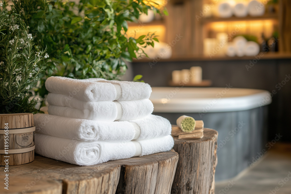 Wellness Center Arrangement: Unfilled Spa with Organized Towels Wellness Center Arrangement: Unfilled Spa with Organized Towels