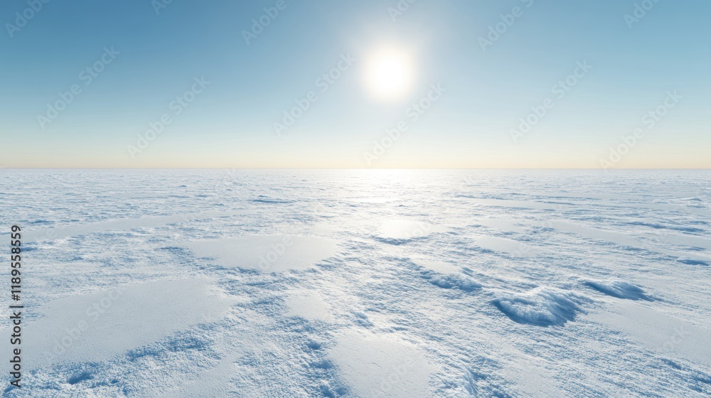 Vast, pristine, icy plain under a bright sun. Frozen landscape stretches to the horizon. Vast, pristine, icy plain under a bright sun. Frozen landscape stretches to the horizon.