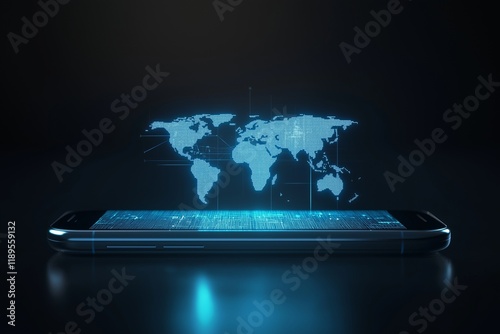 Wallpaper Mural Futuristic Smartphone with Holographic World Map Projection: Innovation and Connectivity Torontodigital.ca