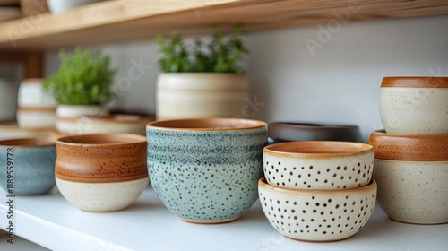 Beautifully crafted ceramic bowls displayed on a countertop in a cozy kitchen...