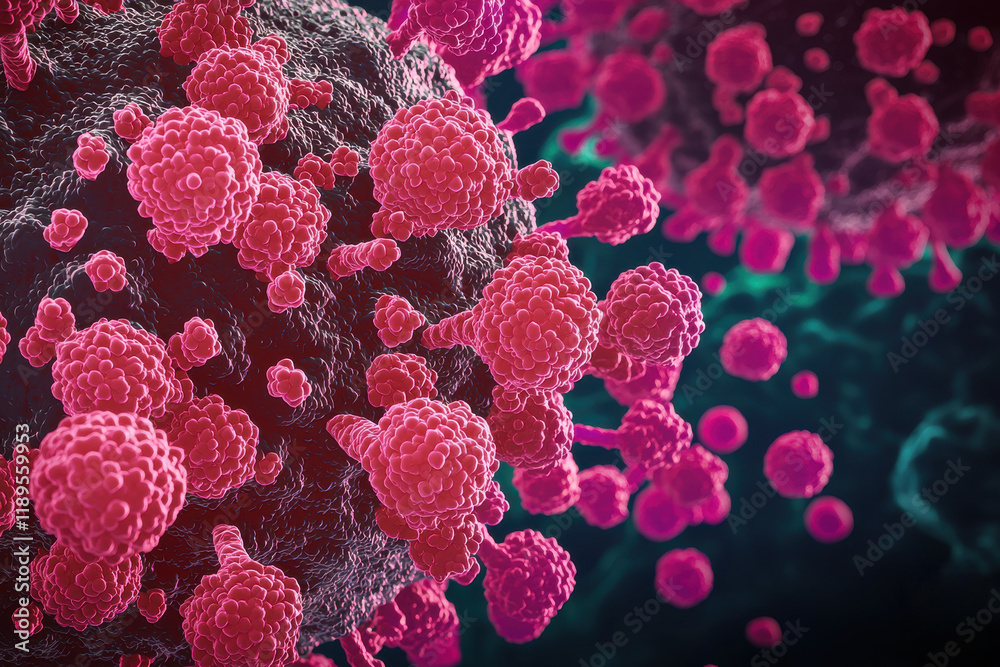 Fototapeta premium Microscopic View of HMPV Virus Particles