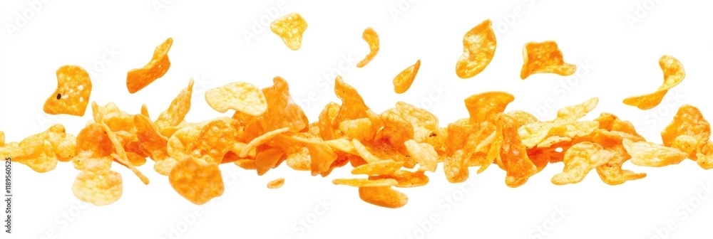 Obraz premium Deliciously Sweet Corn Flakes Cascading in Air Against a Bright White Backdrop