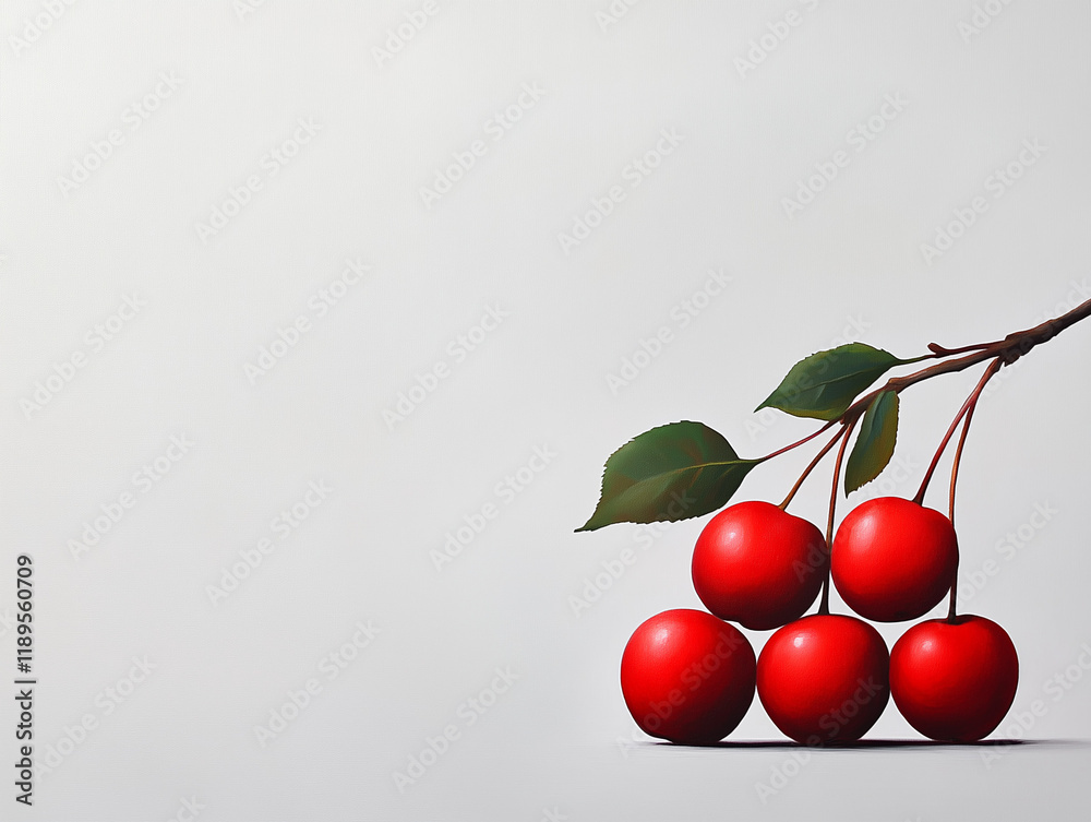 Cluster of Red Cherries with a Glossy Finish Cluster of Red Cherries with a Glossy Finish